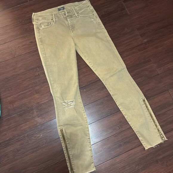 MOTHER Denim - Khaki Tan Color Like New Ankle Crop Zipper on Ankle - Size 25 - Picture 1 of 5
